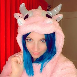 F21 pink fuzzy dragon costume hoodie